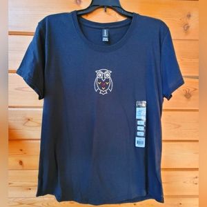 NWT- Black Tee with Swarovski Crystals Bling, Owl